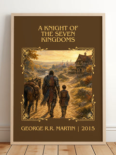Knight Of The Seven Kingdoms Classic Book Art Print by G. Martin – framed print leaning on a wooden floor
