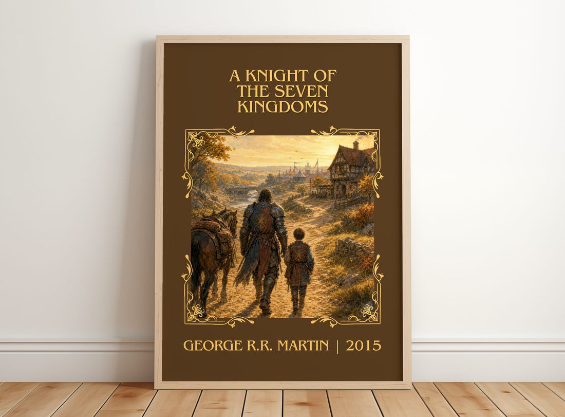 Knight Of The Seven Kingdoms Classic Book Art Print by G. Martin – framed print leaning on a wooden floor