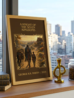 Knight Of The Seven Kingdoms Classic Book Art Print by G. Martin – framed print on a city-view windowsill