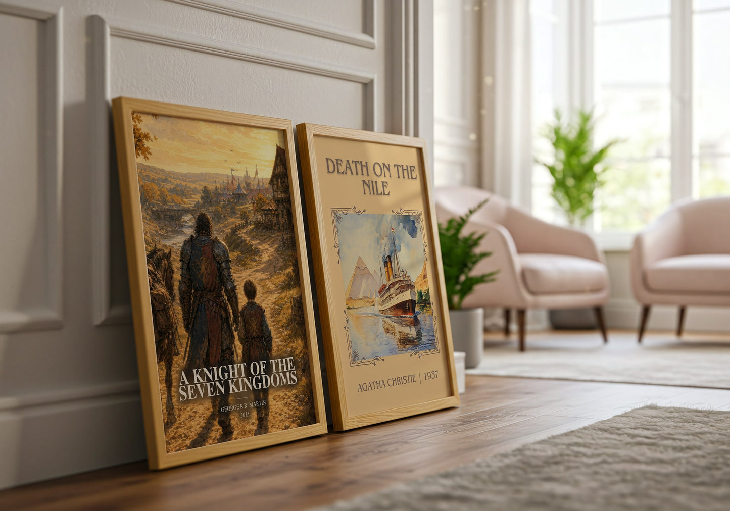 A Knight Of The Seven Kingdoms watercolour print framed by window – literary home decor