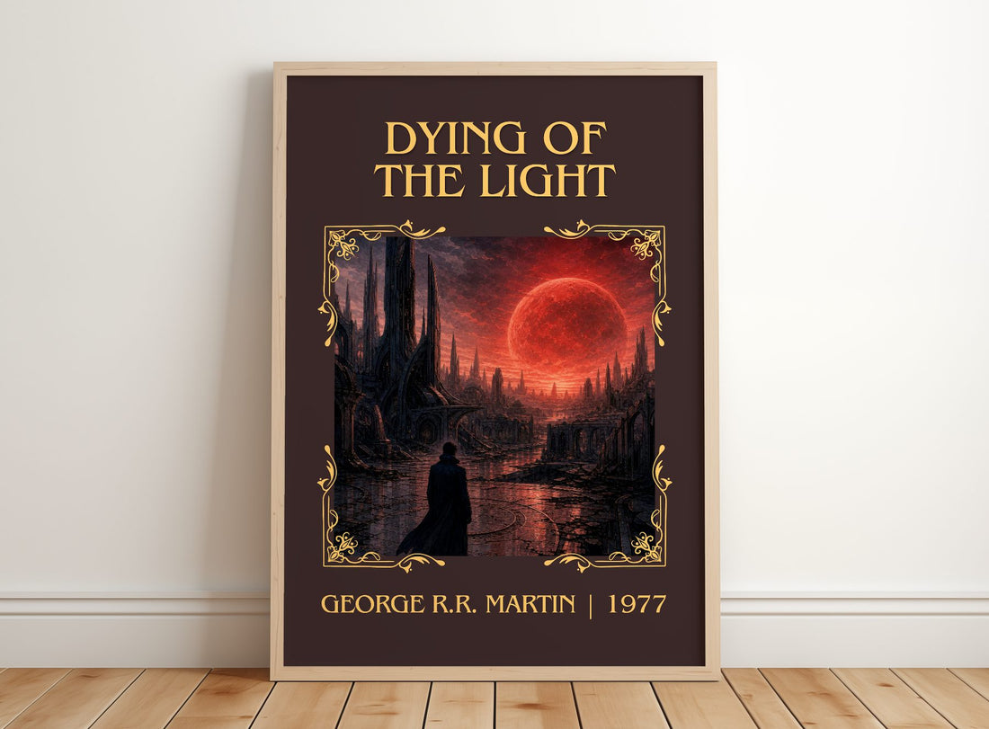 Dying Of The Light Classic Book Art Print by George R.R. Martin – framed print leaning on a wooden floor