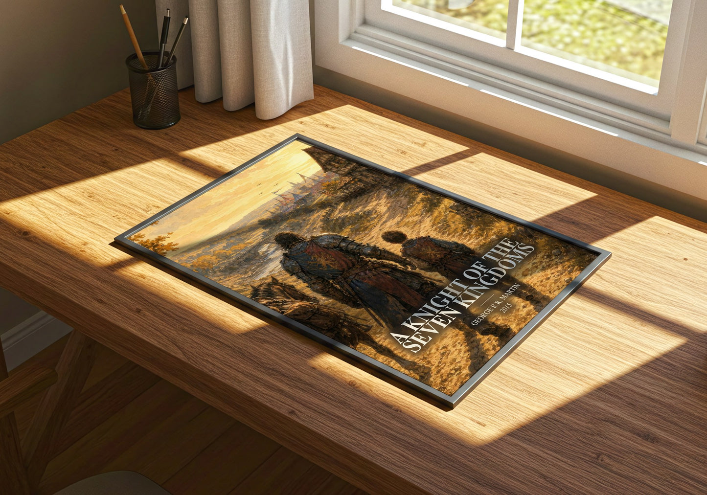 A Knight Of The Seven Kingdoms watercolour book poster framed on wall – fantasy wall art