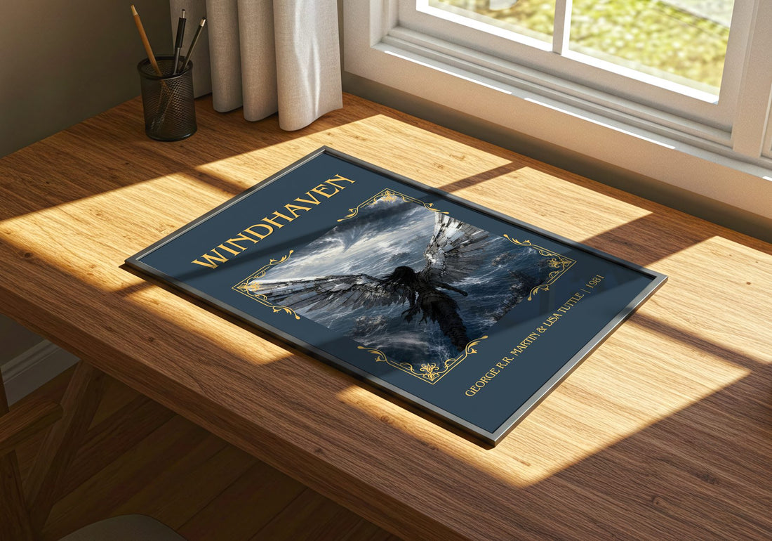 Windhaven Classic Book Art Print by George R.R. Martin & Lisa Tuttle – print on a sunlit desk