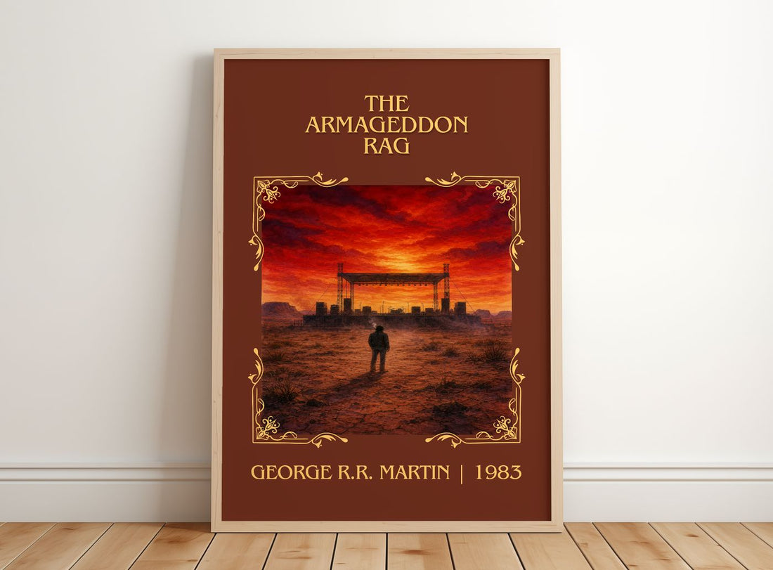 The Armageddon Rag Classic Book Art Print by George R.R. Martin – framed print leaning on a wooden floor