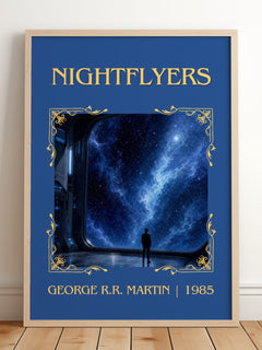 Nightflyers Classic Book Art Print by George R.R. Martin – framed print leaning on a wooden floor