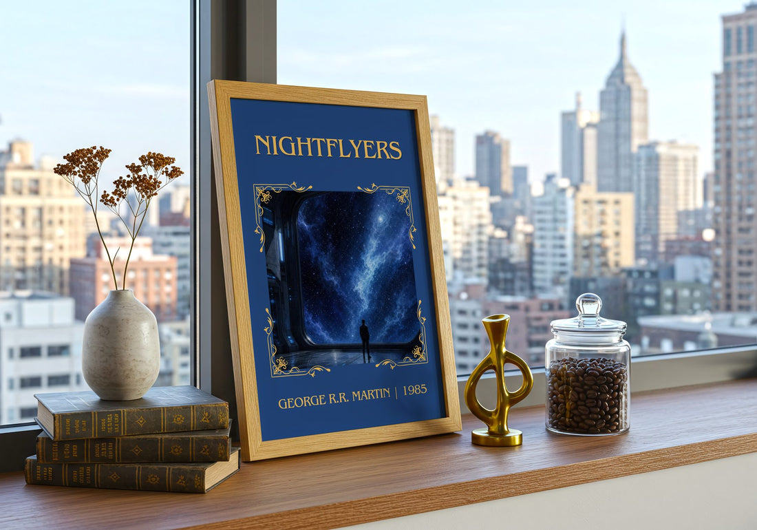 Nightflyers Classic Book Art Print by George R.R. Martin – framed print on a city-view windowsill