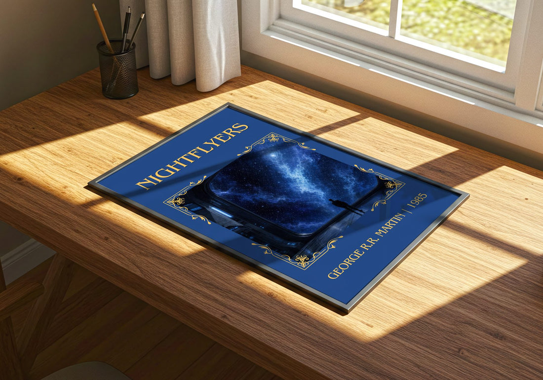 Nightflyers Classic Book Art Print by George R.R. Martin – print on a sunlit desk