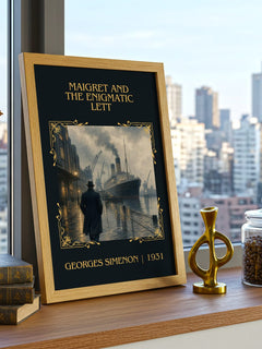 Maigret And The Enigmatic Lett Classic Book Art Print by G. Simenon – framed print on a city-view windowsill