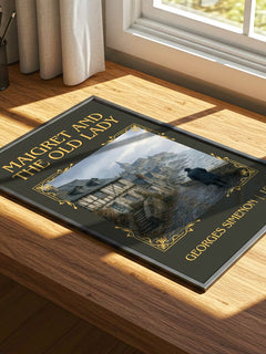 Maigret And The Old Lady Classic Book Art Print by Georges Simenon – print on a sunlit desk