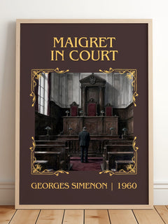 Maigret In Court Classic Book Art Print by Georges Simenon – framed print leaning on a wooden floor