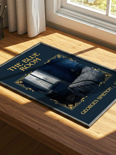 The Blue Room Classic Book Art Print by Georges Simenon – print on a sunlit desk