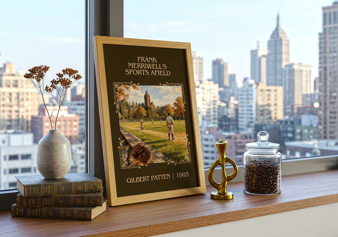 Frank Merriwell'S Sports Afield Classic Book Art Print by G. Patten – framed print on a city-view windowsill