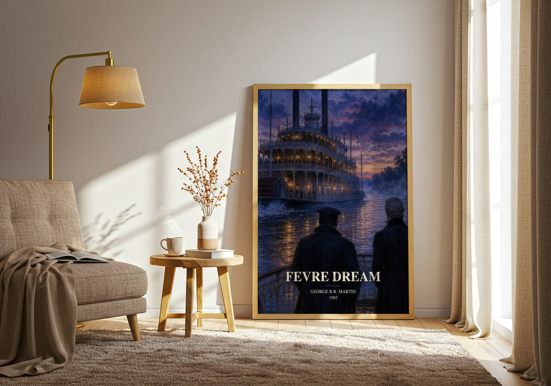Fevre Dream watercolour print in frame leaning in hallway – horror wall art (mockup)