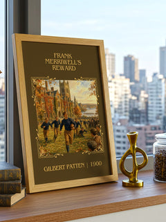 Frank Merriwell'S Reward Classic Book Art Print by Gilbert Patten – framed print on a city-view windowsill