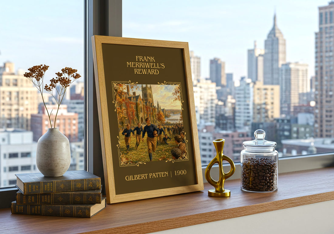 Frank Merriwell'S Reward Classic Book Art Print by Gilbert Patten – framed print on a city-view windowsill