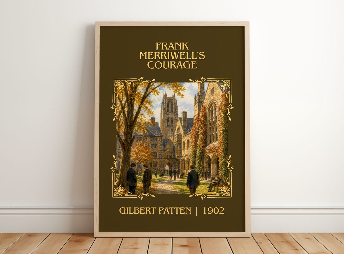 Frank Merriwell'S Courage Classic Book Art Print by Gilbert Patten – framed print leaning on a wooden floor