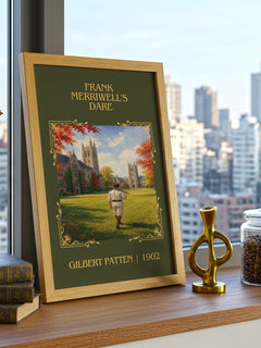 Frank Merriwell'S Dare Classic Book Art Print by Gilbert Patten – framed print on a city-view windowsill