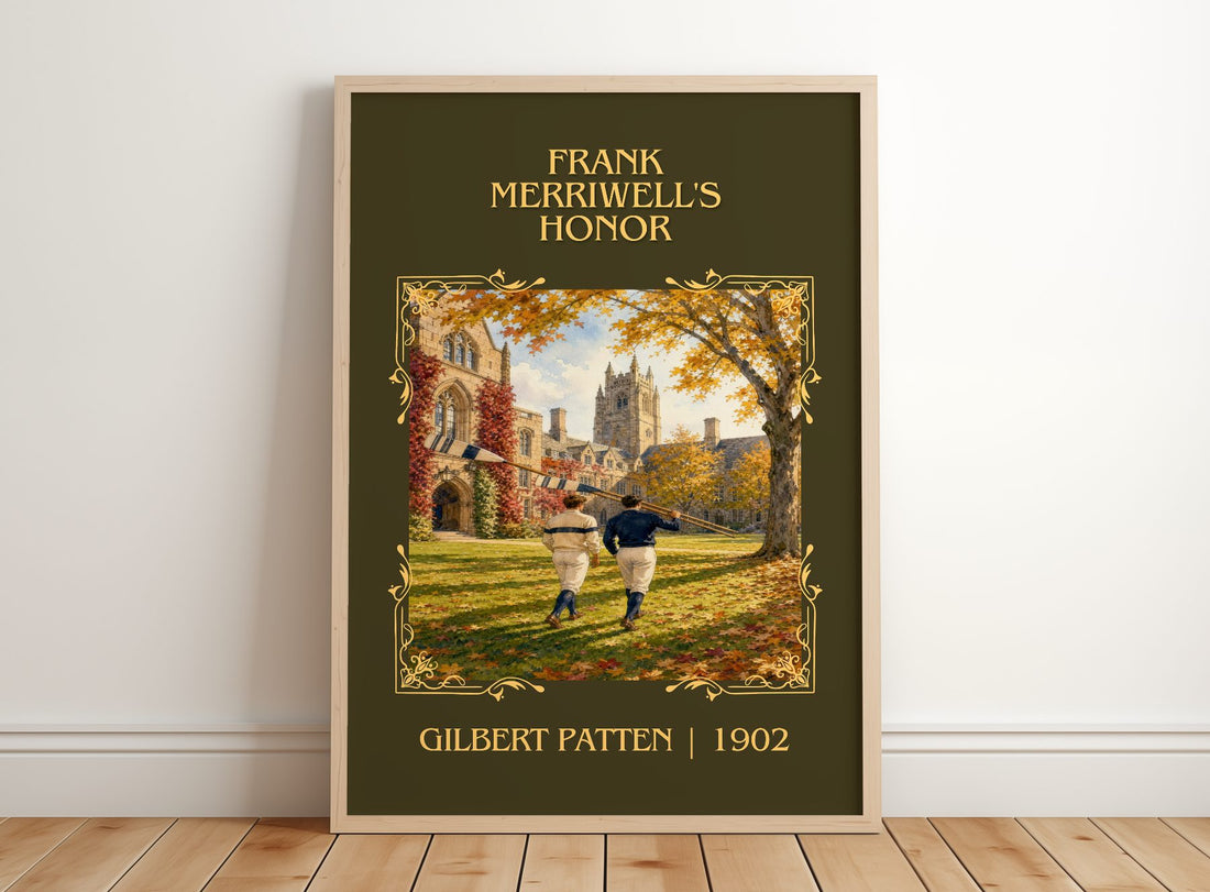 Frank Merriwell'S Honor Classic Book Art Print by Gilbert Patten – framed print leaning on a wooden floor