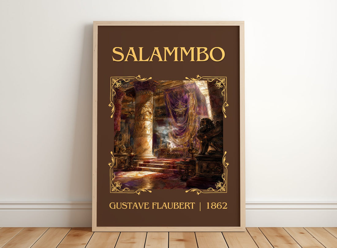 Salammbô Classic Book Art Print by Gustave Flaubert – framed print leaning on a wooden floor