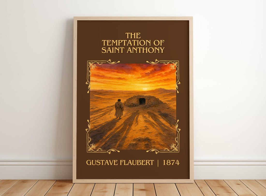 Temptation Of Saint Anthony Classic Book Art Print by Gustave Flaubert – framed print leaning on a wooden floor