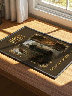 Three Tales Classic Book Art Print by Gustave Flaubert – print on a sunlit desk