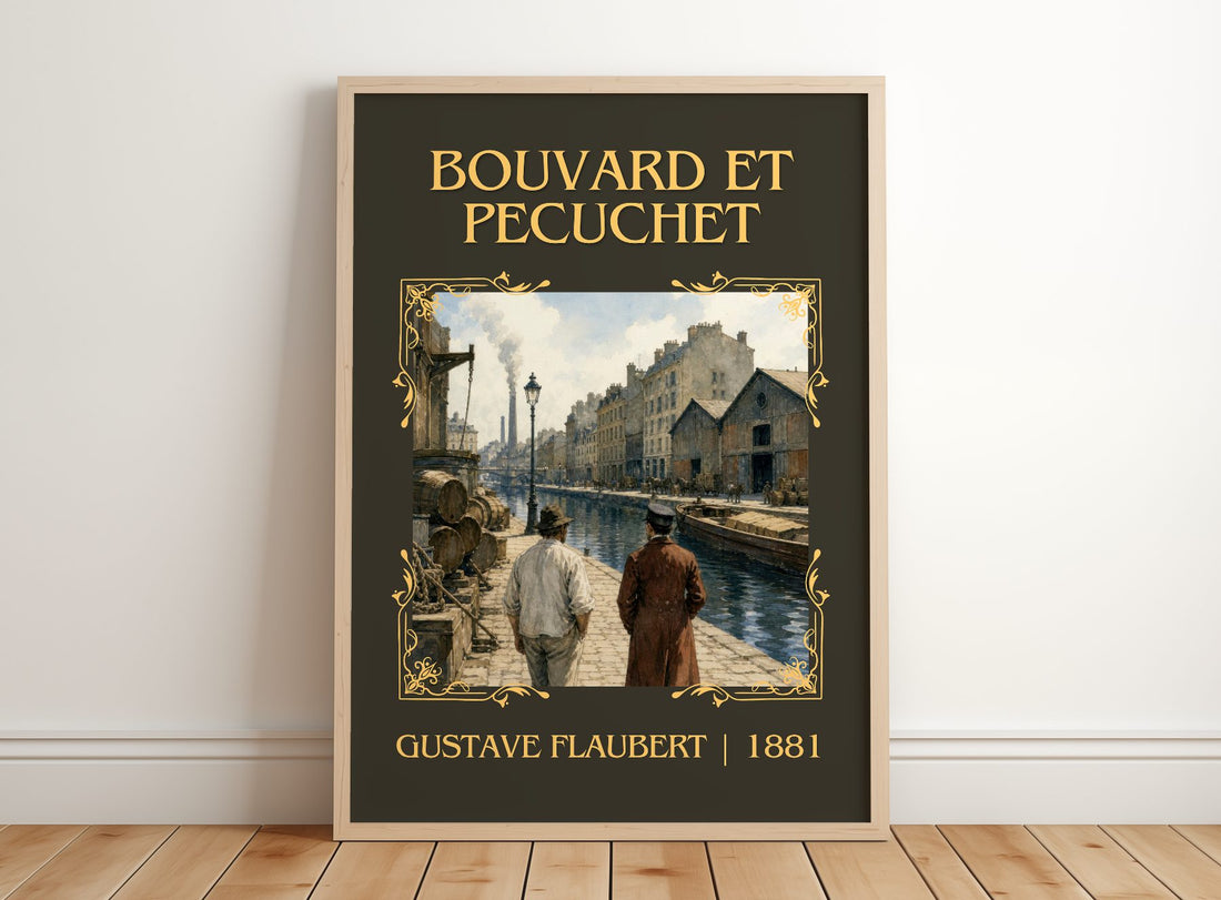 Bouvard Et Pécuchet Classic Book Art Print by Gustave Flaubert – framed print leaning on a wooden floor