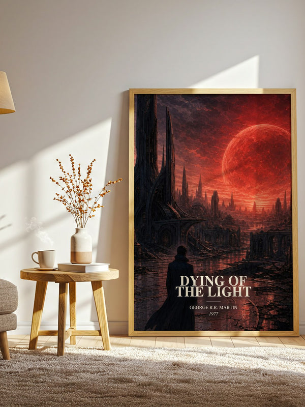 Dying Of The Light watercolour print in frame leaning in hallway – sci fi wall art