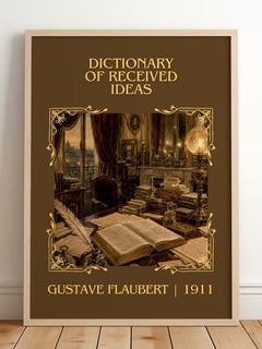 Dictionary Of Received Ideas Classic Book Art Print by G. Flaubert – framed print leaning on a wooden floor