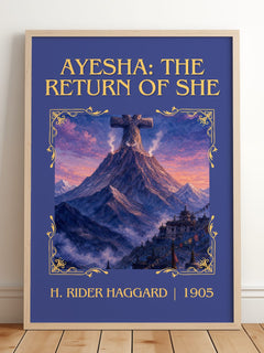 Ayesha: The Return Of She Classic Book Art Print by H. Rider Haggard – framed print leaning on a wooden floor
