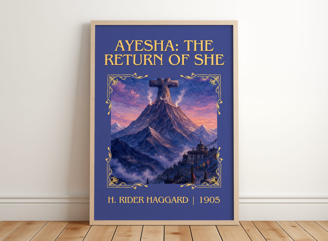 Ayesha: The Return Of She Classic Book Art Print by H. Rider Haggard – framed print leaning on a wooden floor