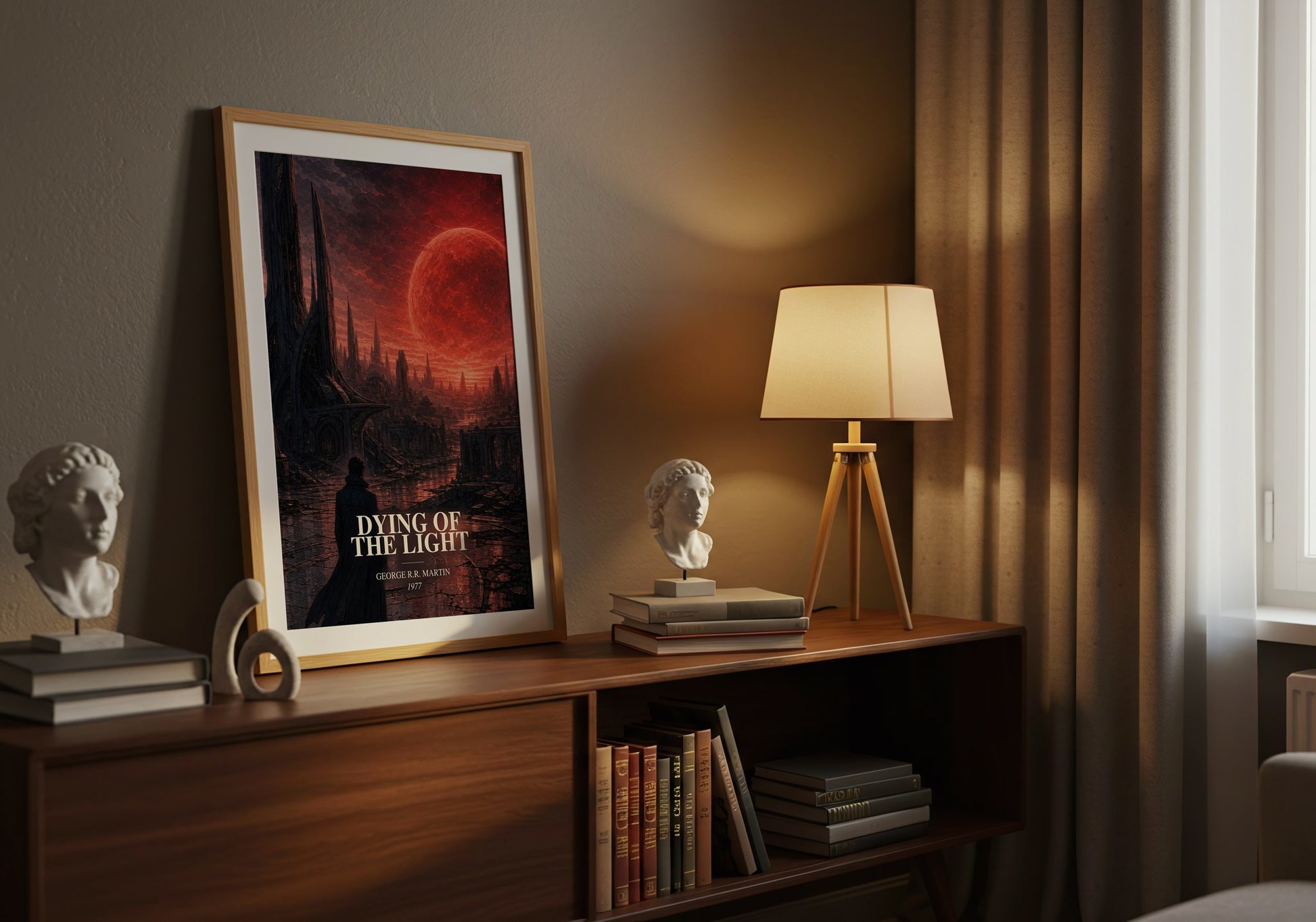 Dying Of The Light watercolour print on bookshelf – George R.R. Martin fan gift