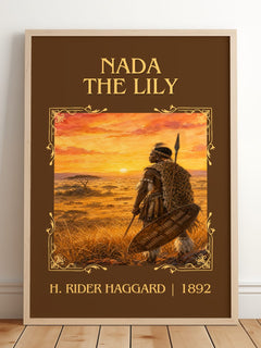Nada The Lily Classic Book Art Print by H. Rider Haggard – framed print leaning on a wooden floor