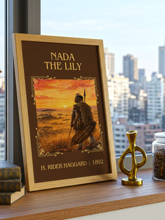 Nada The Lily Classic Book Art Print by H. Rider Haggard – framed print on a city-view windowsill