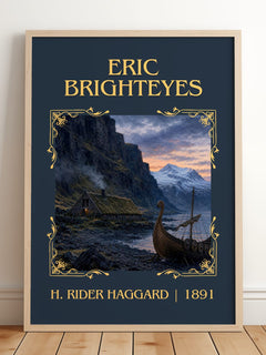 Eric Brighteyes Classic Book Art Print by H. Rider Haggard – framed print leaning on a wooden floor