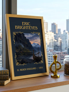 Eric Brighteyes Classic Book Art Print by H. Rider Haggard – framed print on a city-view windowsill