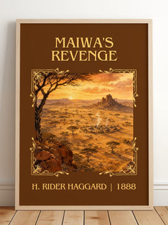 Maiwa'S Revenge Classic Book Art Print by H. Rider Haggard – framed print leaning on a wooden floor