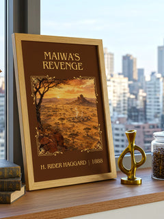 Maiwa'S Revenge Classic Book Art Print by H. Rider Haggard – framed print on a city-view windowsill
