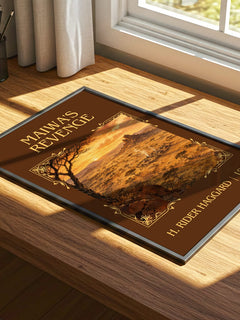 Maiwa'S Revenge Classic Book Art Print by H. Rider Haggard – print on a sunlit desk