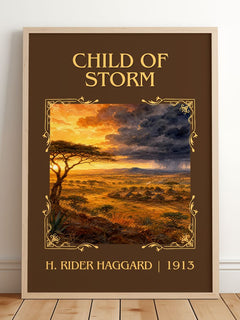 Child Of Storm Classic Book Art Print by H. Rider Haggard – framed print leaning on a wooden floor