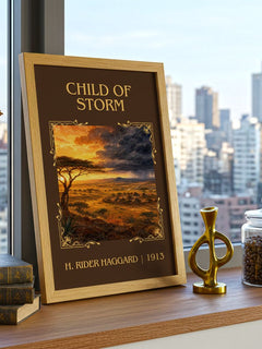 Child Of Storm Classic Book Art Print by H. Rider Haggard – framed print on a city-view windowsill