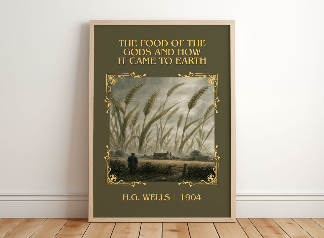 Food Of The Gods And How It Came To Earth Classic Book Art Print – framed print leaning on a wooden floor