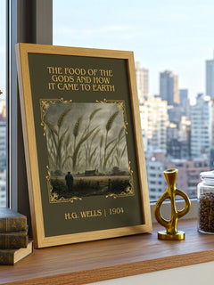 Food Of The Gods And How It Came To Earth Classic Book Art Print – framed print on a city-view windowsill