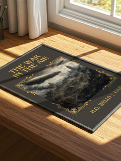 The War In The Air Classic Book Art Print by H.G. Wells – print on a sunlit desk