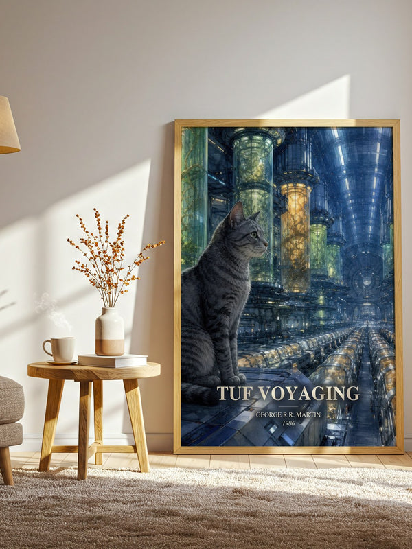 Tuf Voyaging watercolour print in frame leaning in hallway – sci fi wall art