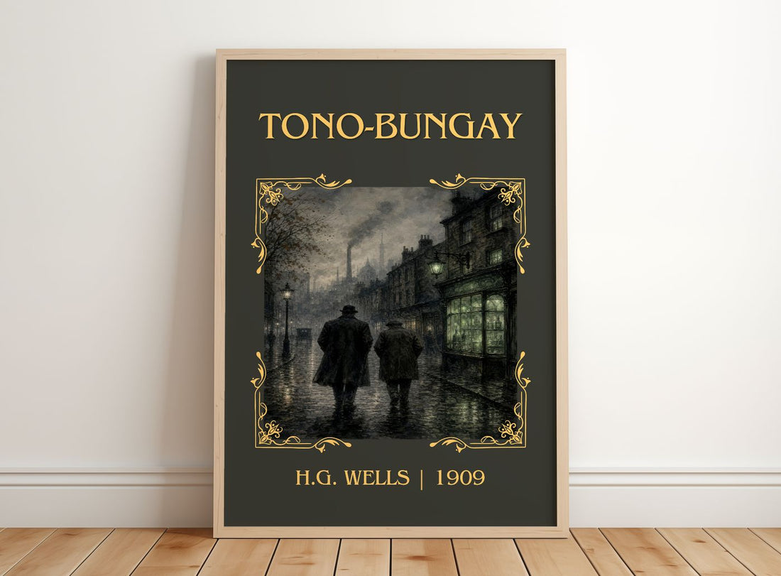 Tono-Bungay Classic Book Art Print by H.G. Wells – framed print leaning on a wooden floor
