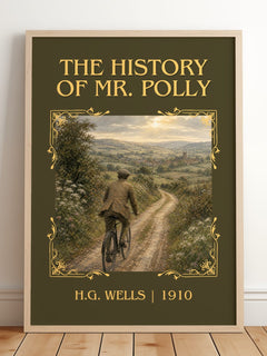 The History Of Mr. Polly Classic Book Art Print by H.G. Wells – framed print leaning on a wooden floor