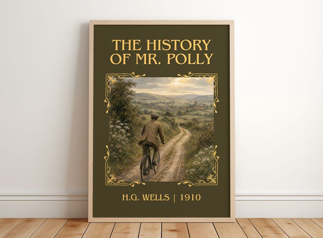 The History Of Mr. Polly Classic Book Art Print by H.G. Wells – framed print leaning on a wooden floor