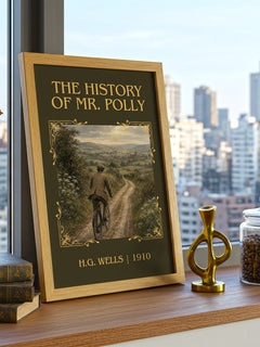 The History Of Mr. Polly Classic Book Art Print by H.G. Wells – framed print on a city-view windowsill