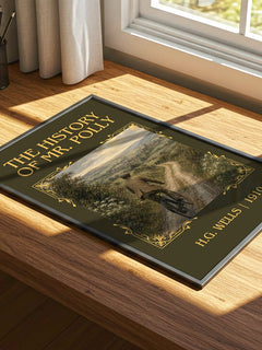 The History Of Mr. Polly Classic Book Art Print by H.G. Wells – print on a sunlit desk
