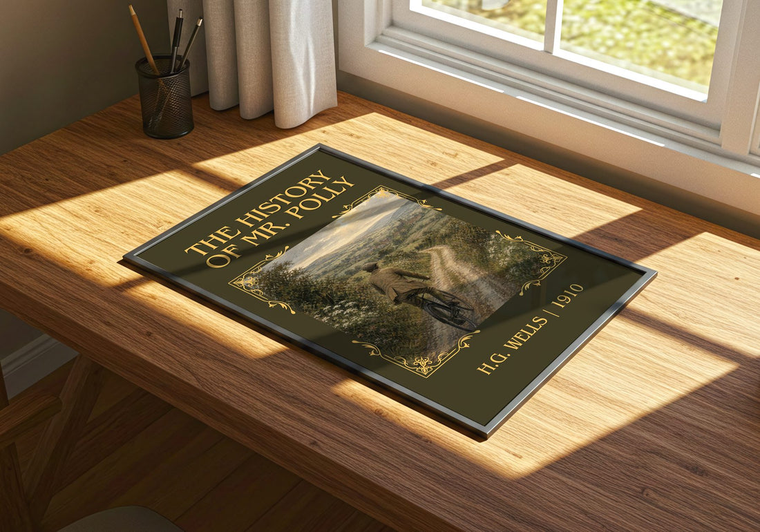 The History Of Mr. Polly Classic Book Art Print by H.G. Wells – print on a sunlit desk